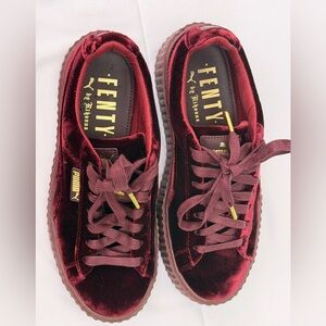 Puma x Fenty Burgundy Velvet Creeper Sneaker with Gold Accents